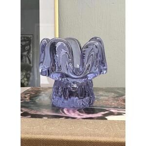 Glass Sunflower Candleholder By Goran Warff for Kosta Boda Made in Sweden 1970s